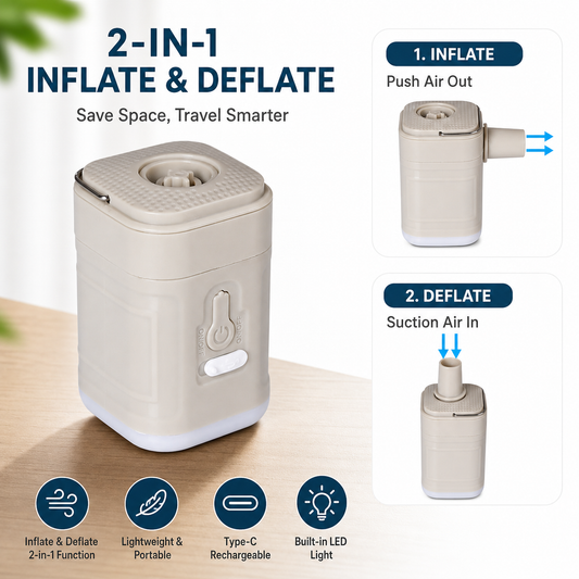 Portable Wireless Electric Air Pump — 2-in-1 Inflate & Deflate for Camping Mattress, Pool Floats & Inflatables