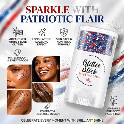 🦅4th of July Glitter Stick✨🔔Red, White & Blue Body & Hair Sparkle