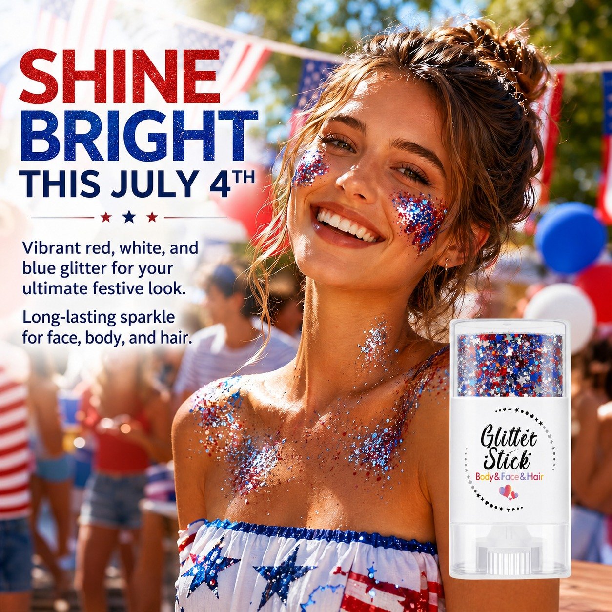 🦅4th of July Glitter Stick✨🔔Red, White & Blue Body & Hair Sparkle