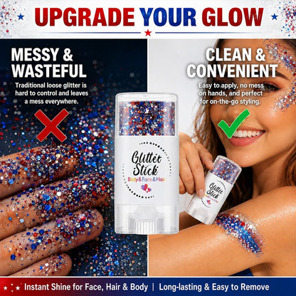 🦅4th of July Glitter Stick✨🔔Red, White & Blue Body & Hair Sparkle
