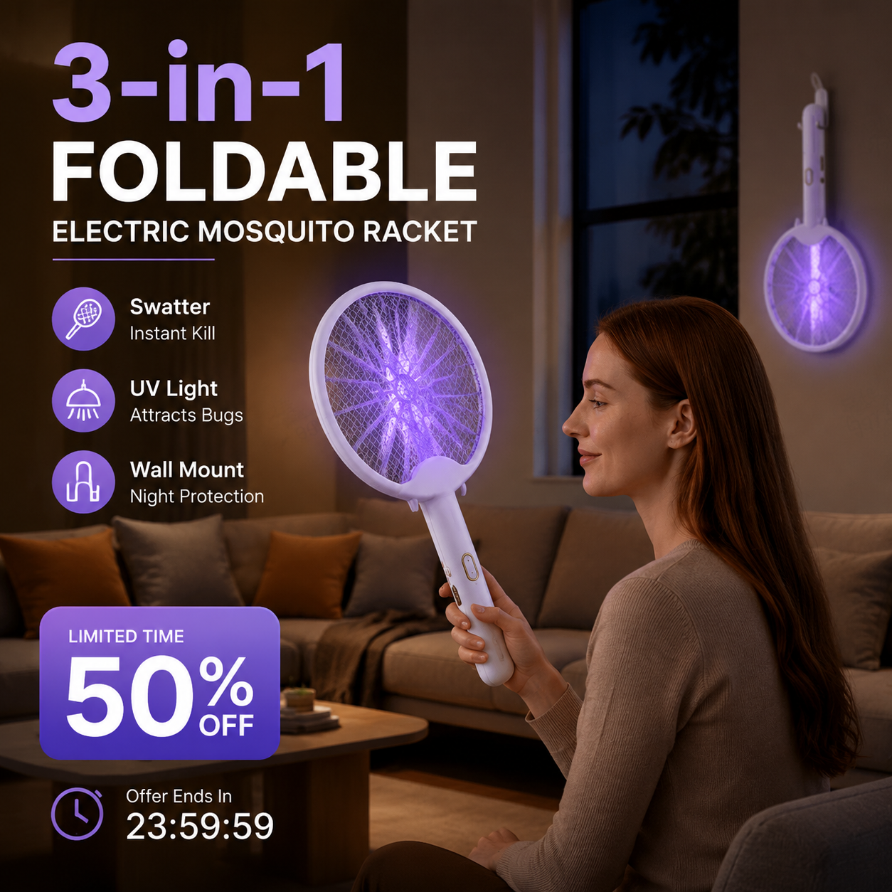 ✨3-in-1 Foldable Electric Mosquito Racket