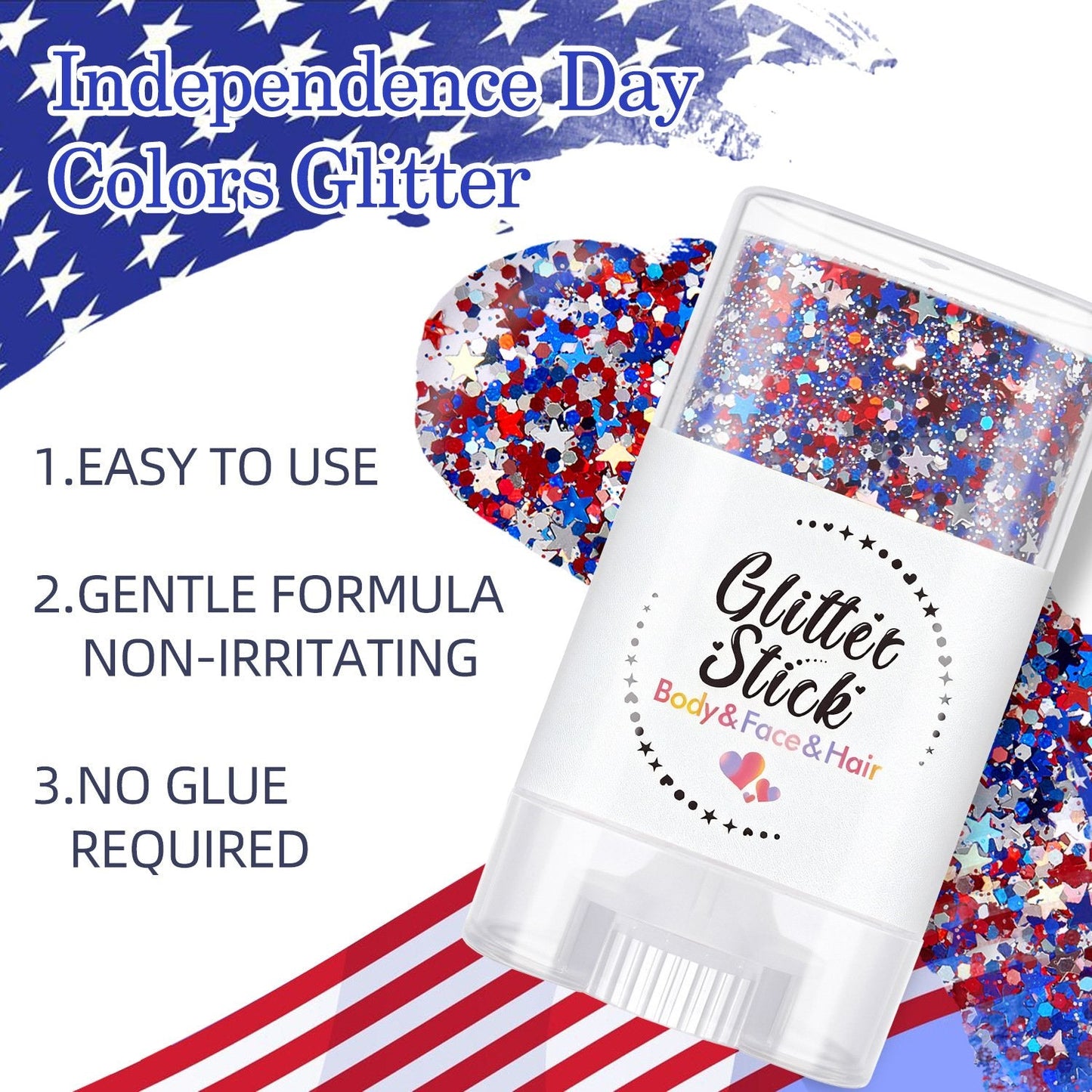🦅4th of July Glitter Stick✨🔔Red, White & Blue Body & Hair Sparkle