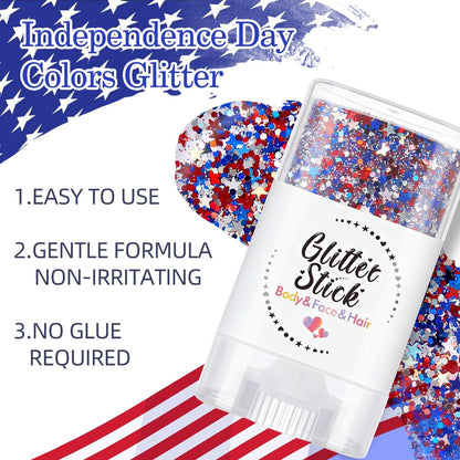 🦅4th of July Glitter Stick✨🔔Red, White & Blue Body & Hair Sparkle